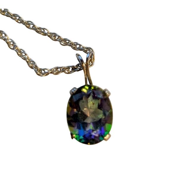 925 Sterling Silver Tested Mystic Topaz Solitaire Pendant 18" Necklace - Picture 2 of 8